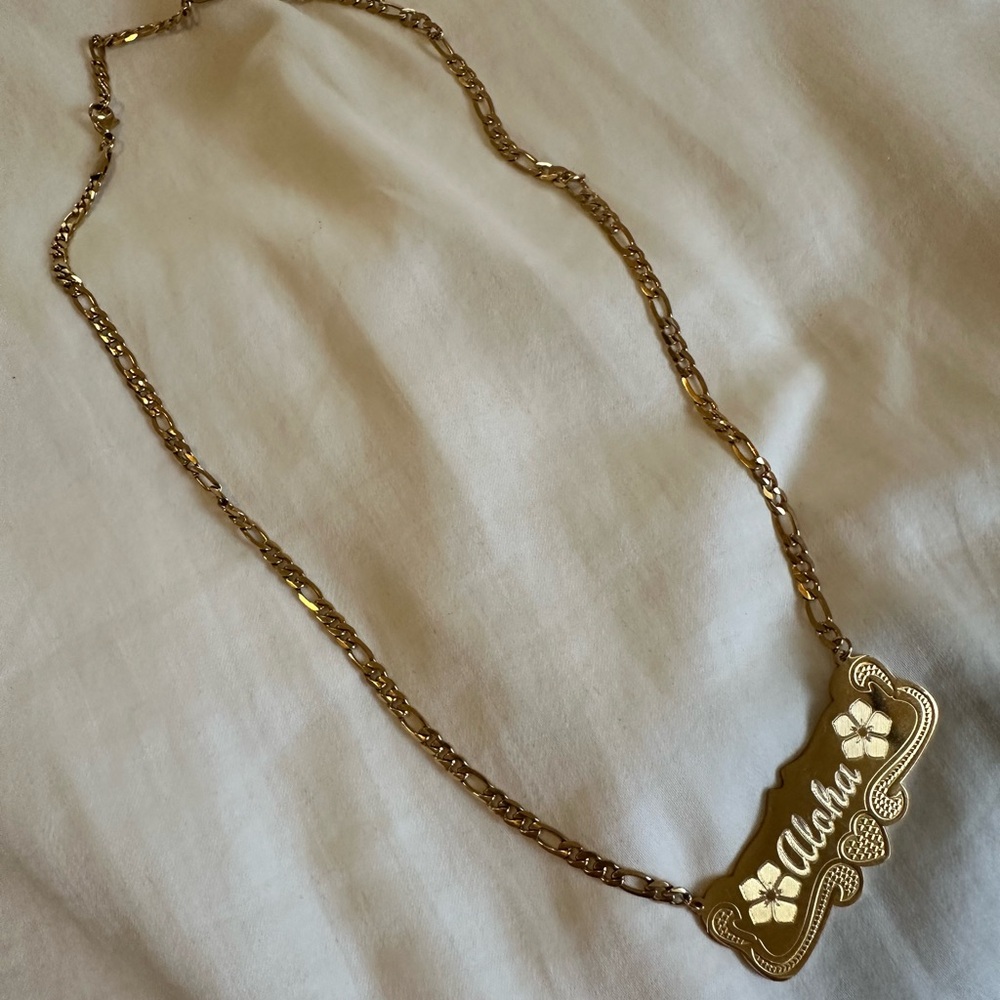 Aloha Engraved Gold Chain Necklace